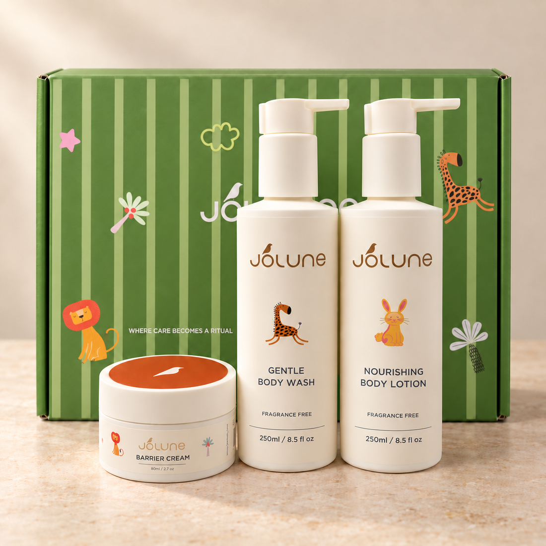 Jolune Complete Care Ritual Set with Gentle Body Wash, Nourishing Body Lotion and Barrier Cream